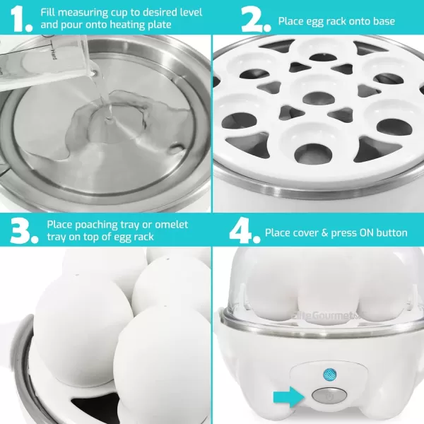 imageElite Gourmet Easy Electric 7 Egg Capacity Cooker Poacher Omelet Maker Scrambled Soft Medium Hard Boiled with Auto ShutOff and Buzzer BPA FreeWhite