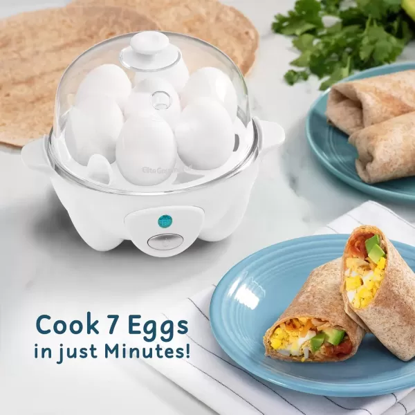 imageElite Gourmet Easy Electric 7 Egg Capacity Cooker Poacher Omelet Maker Scrambled Soft Medium Hard Boiled with Auto ShutOff and Buzzer BPA FreeWhite