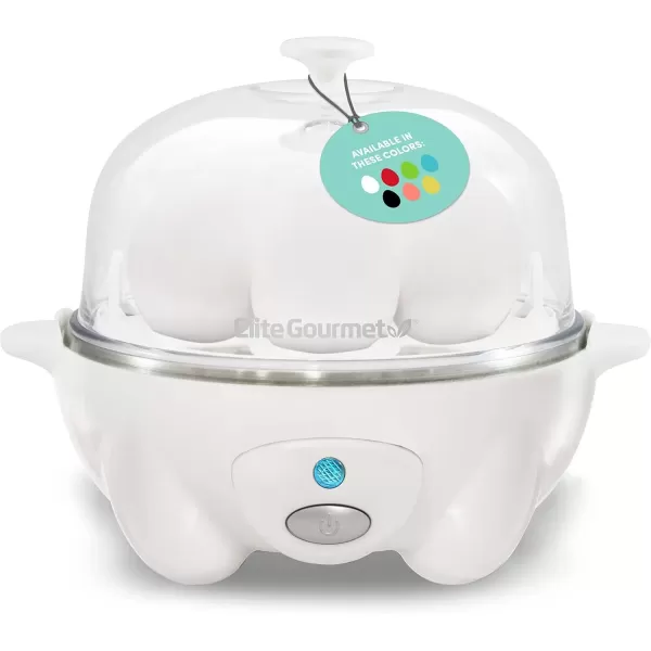 imageElite Gourmet Easy Electric 7 Egg Capacity Cooker Poacher Omelet Maker Scrambled Soft Medium Hard Boiled with Auto ShutOff and Buzzer BPA FreeWhite