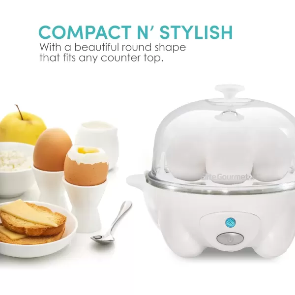 imageElite Gourmet Easy Electric 7 Egg Capacity Cooker Poacher Omelet Maker Scrambled Soft Medium Hard Boiled with Auto ShutOff and Buzzer BPA FreeWhite