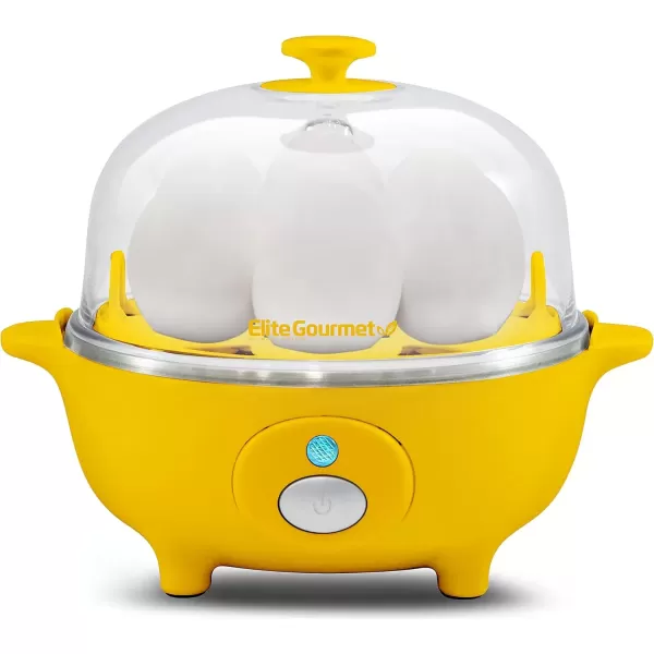 imageElite Gourmet Easy Electric 7 Egg Capacity Cooker Poacher Omelet Maker Scrambled Soft Medium Hard Boiled with Auto ShutOff and Buzzer BPA FreeYellow