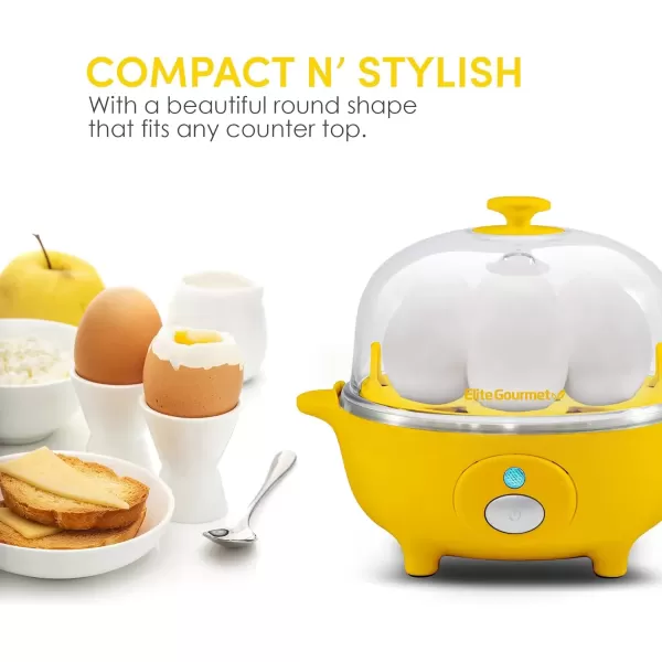 imageElite Gourmet Easy Electric 7 Egg Capacity Cooker Poacher Omelet Maker Scrambled Soft Medium Hard Boiled with Auto ShutOff and Buzzer BPA FreeYellow