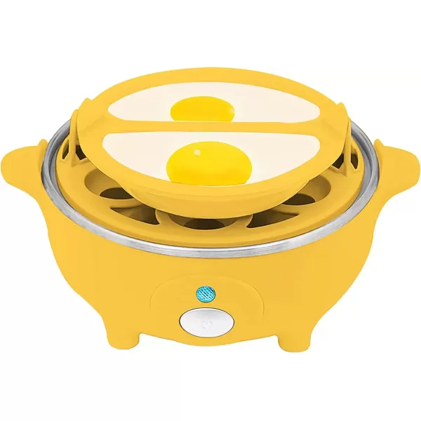 imageElite Gourmet Easy Electric 7 Egg Capacity Cooker Poacher Omelet Maker Scrambled Soft Medium Hard Boiled with Auto ShutOff and Buzzer BPA FreeYellow