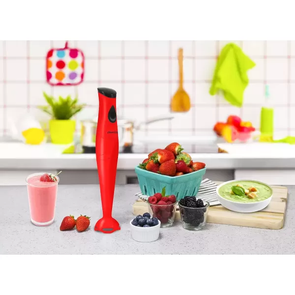 imageElite Gourmet Electric Immersion Hand Blender Mixer Chopper 1Touch Control Multi Purpose Hand Blender Stick Mixer Chopper 150 Watts OneTouch Control For Soups Sauces Baby Food RedRed
