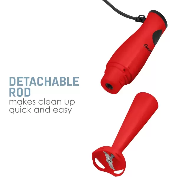 imageElite Gourmet Electric Immersion Hand Blender Mixer Chopper 1Touch Control Multi Purpose Hand Blender Stick Mixer Chopper 150 Watts OneTouch Control For Soups Sauces Baby Food RedRed