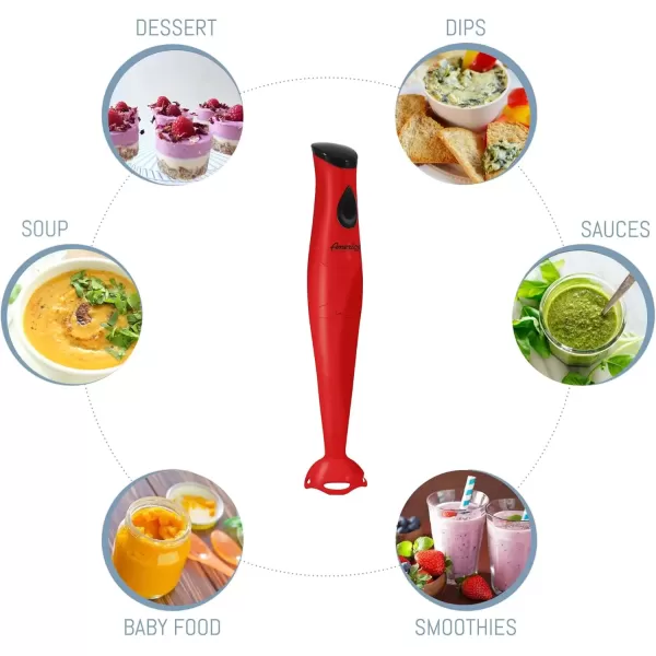 imageElite Gourmet Electric Immersion Hand Blender Mixer Chopper 1Touch Control Multi Purpose Hand Blender Stick Mixer Chopper 150 Watts OneTouch Control For Soups Sauces Baby Food RedRed