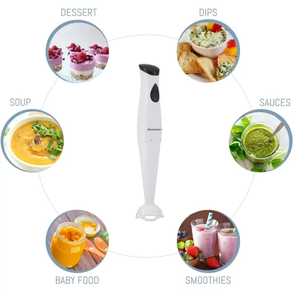imageElite Gourmet Electric Immersion Hand Blender Mixer Chopper 1Touch Control Multi Purpose Hand Blender Stick Mixer Chopper 150 Watts OneTouch Control For Soups Sauces Baby Food RedWhite