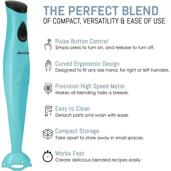 imageElite Gourmet Electric Immersion Hand Blender Mixer Chopper 1Touch Control Multi Purpose Hand Blender Stick Mixer Chopper 150 Watts OneTouch Control For Soups Sauces Baby Food RedAqua