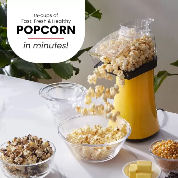 imageElite Gourmet Fast Hot Air Popcorn Popper 1300W Electric Popcorn Maker with Measuring Cup ampamp Butter Melting Tray OilFree Great for Home Party Kids Safety ETL Approved 4Quart Yellow