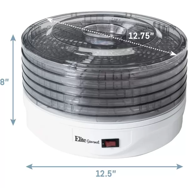 imageElite Gourmet Food Dehydrator 5 BPAFree Stackable Transparent for Homemade Jerky Herbs Fruit Veggies Meats Snacks Treats 5 Trays White