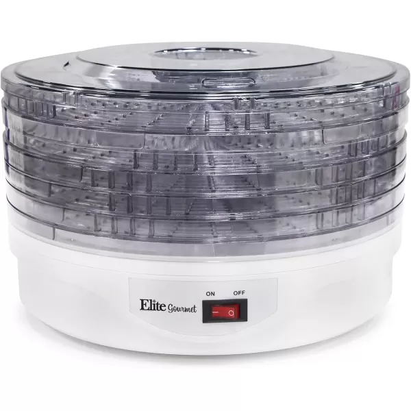 imageElite Gourmet Food Dehydrator 5 BPAFree Stackable Transparent for Homemade Jerky Herbs Fruit Veggies Meats Snacks Treats 5 Trays White