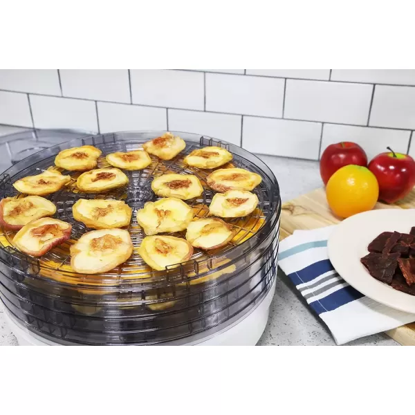 imageElite Gourmet Food Dehydrator 5 BPAFree Stackable Transparent for Homemade Jerky Herbs Fruit Veggies Meats Snacks Treats 5 Trays White