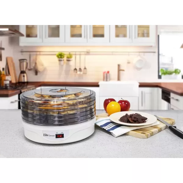 imageElite Gourmet Food Dehydrator 5 BPAFree Stackable Transparent for Homemade Jerky Herbs Fruit Veggies Meats Snacks Treats 5 Trays White