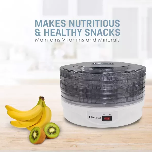 imageElite Gourmet Food Dehydrator 5 BPAFree Stackable Transparent for Homemade Jerky Herbs Fruit Veggies Meats Snacks Treats 5 Trays White