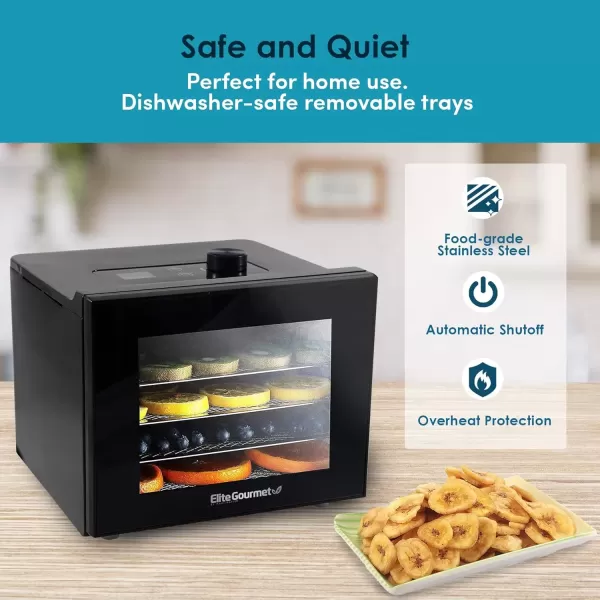 imageElite Gourmet Food Dehydrator Stainless Steel Trays Food Dehydrator Adjustable Temperature Controls Jerky Herbs Fruit Veggies Snacks4 Plastic Trays