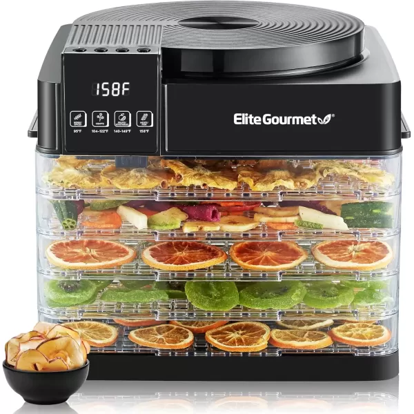 imageElite Gourmet Food Dehydrator Stainless Steel Trays Food Dehydrator Adjustable Temperature Controls Jerky Herbs Fruit Veggies Snacks5 Plastic Trays