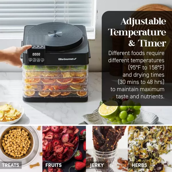 imageElite Gourmet Food Dehydrator Stainless Steel Trays Food Dehydrator Adjustable Temperature Controls Jerky Herbs Fruit Veggies Snacks5 Plastic Trays