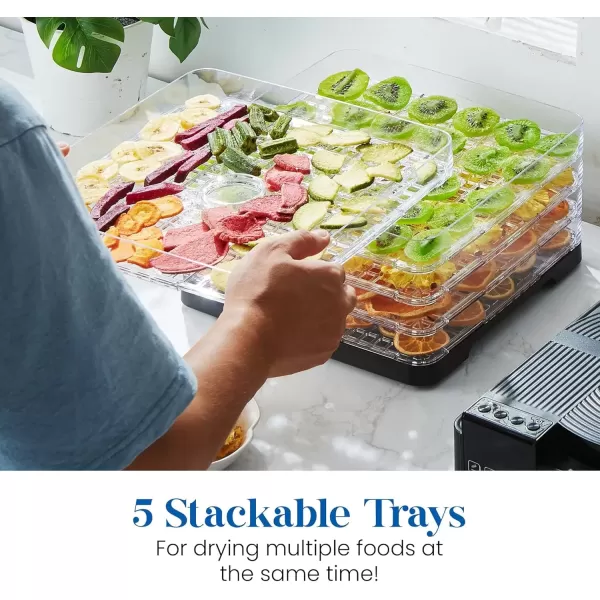 imageElite Gourmet Food Dehydrator Stainless Steel Trays Food Dehydrator Adjustable Temperature Controls Jerky Herbs Fruit Veggies Snacks5 Plastic Trays
