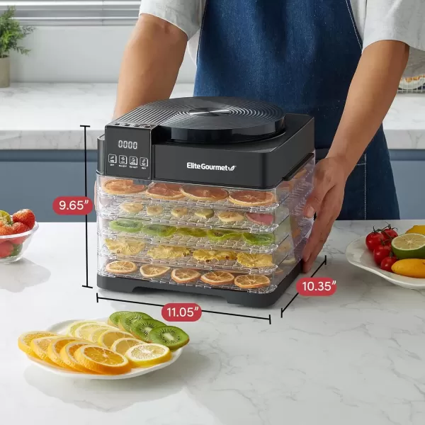imageElite Gourmet Food Dehydrator Stainless Steel Trays Food Dehydrator Adjustable Temperature Controls Jerky Herbs Fruit Veggies Snacks5 Plastic Trays