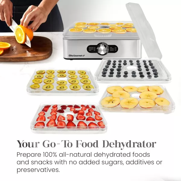imageElite Gourmet Food Dehydrator Stainless Steel Trays Food Dehydrator Adjustable Temperature Controls Jerky Herbs Fruit Veggies Snacks5 Stainless Steel Trays