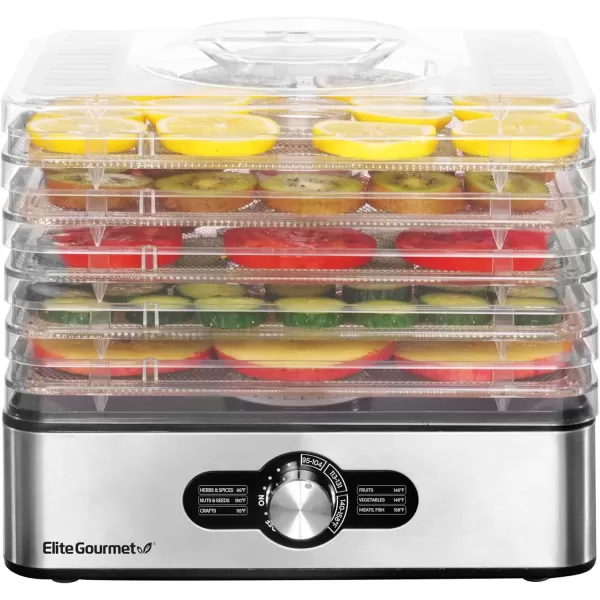 imageElite Gourmet Food Dehydrator Stainless Steel Trays Food Dehydrator Adjustable Temperature Controls Jerky Herbs Fruit Veggies Snacks5 Stainless Steel Trays