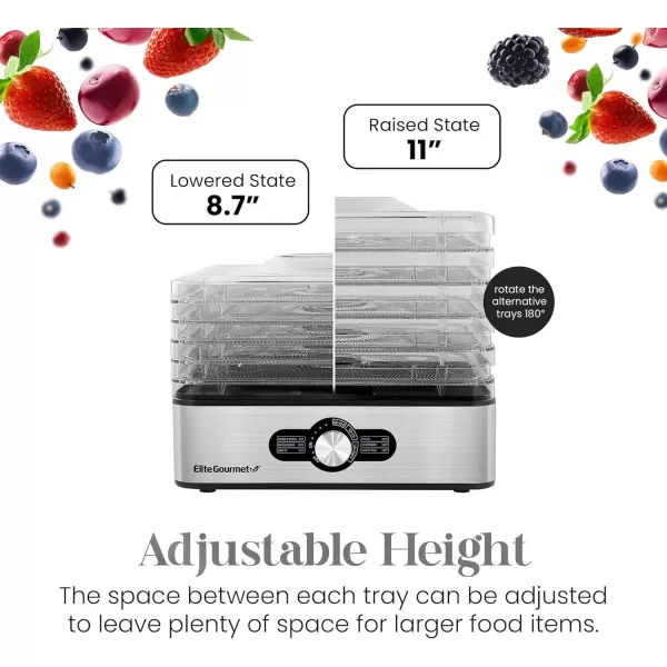 imageElite Gourmet Food Dehydrator Stainless Steel Trays Food Dehydrator Adjustable Temperature Controls Jerky Herbs Fruit Veggies Snacks5 Stainless Steel Trays