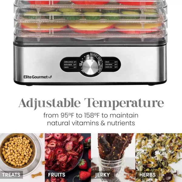 imageElite Gourmet Food Dehydrator Stainless Steel Trays Food Dehydrator Adjustable Temperature Controls Jerky Herbs Fruit Veggies Snacks5 Stainless Steel Trays
