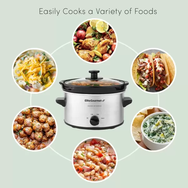 imageElite Gourmet MST250XS Electric Slow Cooker Ceramic Pot Adjustable Temp Entrees Sauces Stews ampamp Dips Dishwasher Safe Glass Lid ampamp Crock 15 Quart Stainless SteelStainless Steel