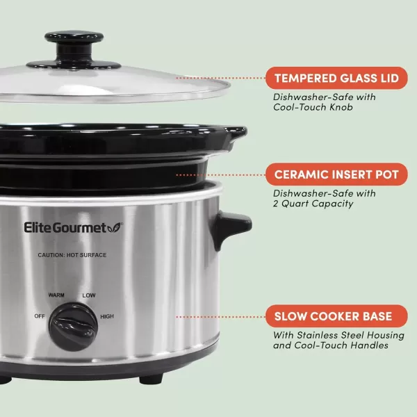 imageElite Gourmet MST250XS Electric Slow Cooker Ceramic Pot Adjustable Temp Entrees Sauces Stews ampamp Dips Dishwasher Safe Glass Lid ampamp Crock 15 Quart Stainless SteelStainless Steel