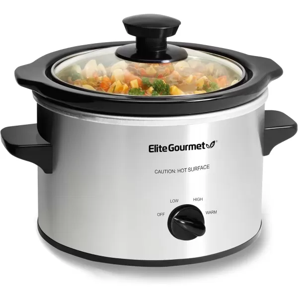 imageElite Gourmet MST250XS Electric Slow Cooker Ceramic Pot Adjustable Temp Entrees Sauces Stews ampamp Dips Dishwasher Safe Glass Lid ampamp Crock 15 Quart Stainless SteelStainless Steel