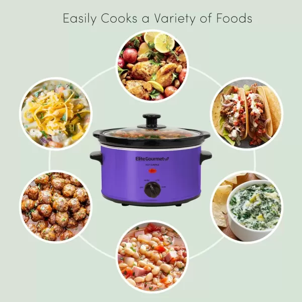 imageElite Gourmet MST250XS Electric Slow Cooker Ceramic Pot Adjustable Temp Entrees Sauces Stews ampamp Dips Dishwasher Safe Glass Lid ampamp Crock 15 Quart Stainless SteelPurple