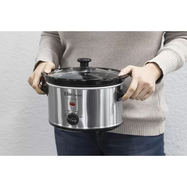 imageElite Gourmet MST250XS Electric Slow Cooker Ceramic Pot Adjustable Temp Entrees Sauces Stews ampamp Dips Dishwasher Safe Glass Lid ampamp Crock 15 Quart Stainless SteelStainless Steel