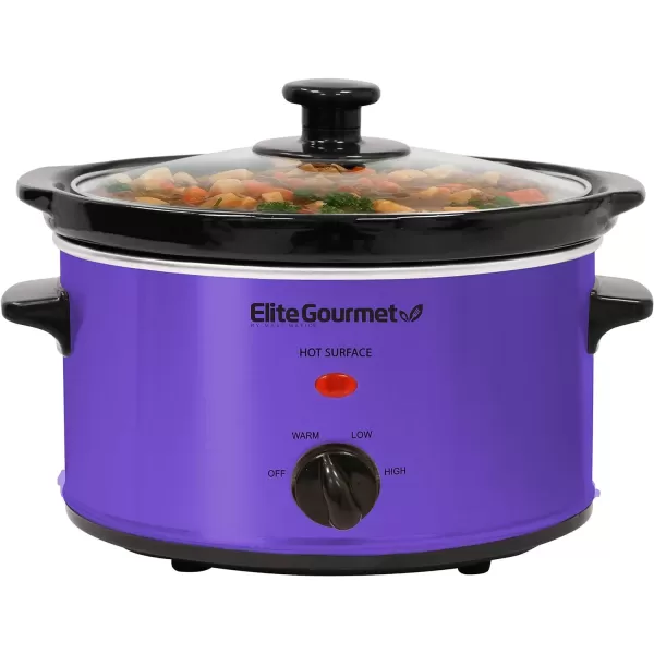 imageElite Gourmet MST250XS Electric Slow Cooker Ceramic Pot Adjustable Temp Entrees Sauces Stews ampamp Dips Dishwasher Safe Glass Lid ampamp Crock 15 Quart Stainless SteelPurple