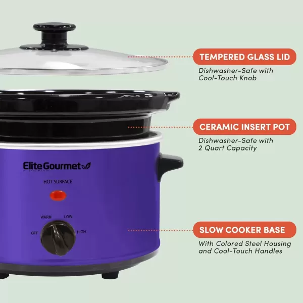 imageElite Gourmet MST250XS Electric Slow Cooker Ceramic Pot Adjustable Temp Entrees Sauces Stews ampamp Dips Dishwasher Safe Glass Lid ampamp Crock 15 Quart Stainless SteelPurple