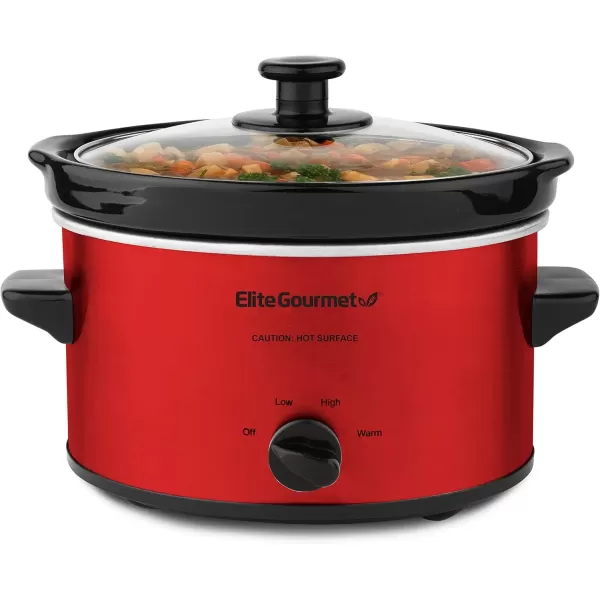 imageElite Gourmet MST250XS Electric Slow Cooker Ceramic Pot Adjustable Temp Entrees Sauces Stews ampamp Dips Dishwasher Safe Glass Lid ampamp Crock 15 Quart Stainless SteelMetallic Red