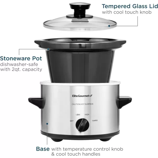 imageElite Gourmet MST250XS Electric Slow Cooker Ceramic Pot Adjustable Temp Entrees Sauces Stews ampamp Dips Dishwasher Safe Glass Lid ampamp Crock 15 Quart Stainless SteelStainless Steel