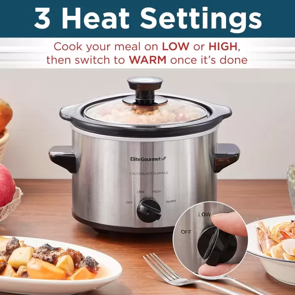imageElite Gourmet MST250XS Electric Slow Cooker Ceramic Pot Adjustable Temp Entrees Sauces Stews ampamp Dips Dishwasher Safe Glass Lid ampamp Crock 15 Quart Stainless SteelStainless Steel