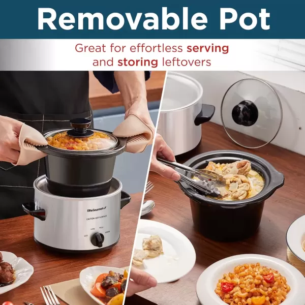 imageElite Gourmet MST250XS Electric Slow Cooker Ceramic Pot Adjustable Temp Entrees Sauces Stews ampamp Dips Dishwasher Safe Glass Lid ampamp Crock 15 Quart Stainless SteelStainless Steel
