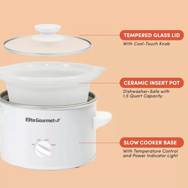 imageElite Gourmet MST250XS Electric Slow Cooker Ceramic Pot with Adjustable Temp Entrees Sauces Soups Roasts Stews ampamp Dips Dishwasher Safe 15 Quart Stainless SteelWhite