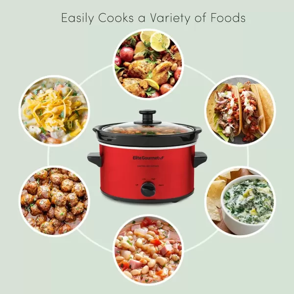 imageElite Gourmet MST250XS Electric Slow Cooker Ceramic Pot with Adjustable Temp Entrees Sauces Soups Roasts Stews ampamp Dips Dishwasher Safe 15 Quart Stainless SteelMetallic Red