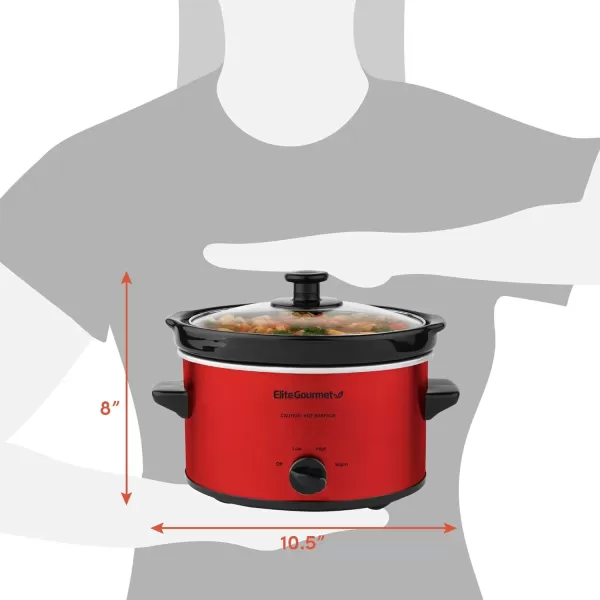imageElite Gourmet MST250XS Electric Slow Cooker Ceramic Pot with Adjustable Temp Entrees Sauces Soups Roasts Stews ampamp Dips Dishwasher Safe 15 Quart Stainless SteelMetallic Red