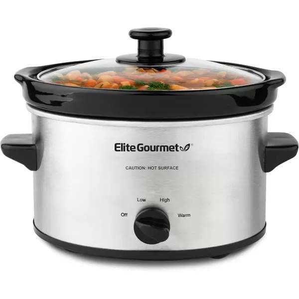 imageElite Gourmet MST250XS Electric Slow Cooker Ceramic Pot with Adjustable Temp Entrees Sauces Soups Roasts Stews ampamp Dips Dishwasher Safe 15 Quart Stainless SteelStainless Steel