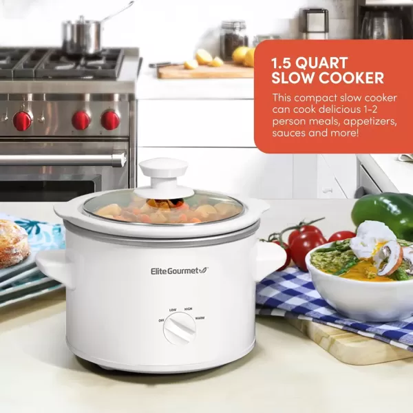 imageElite Gourmet MST250XS Electric Slow Cooker Ceramic Pot with Adjustable Temp Entrees Sauces Soups Roasts Stews ampamp Dips Dishwasher Safe 15 Quart Stainless SteelWhite
