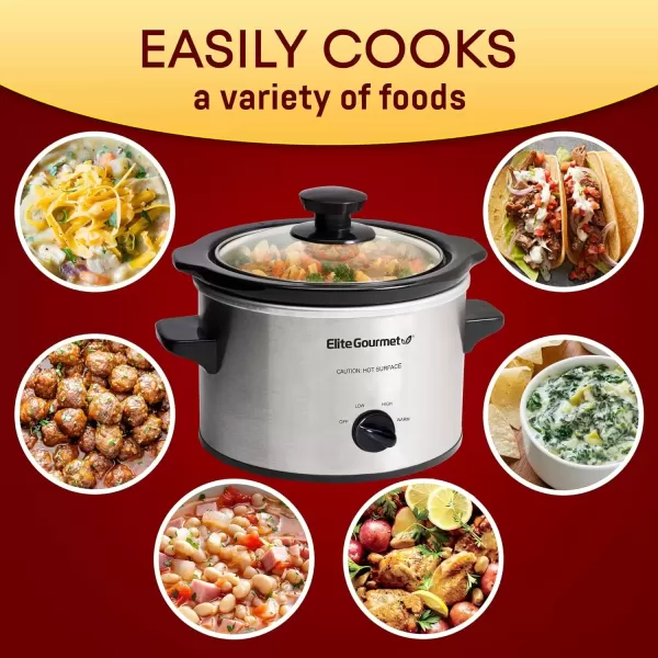 imageElite Gourmet MST250XS Electric Slow Cooker Ceramic Pot with Adjustable Temp Entrees Sauces Soups Roasts Stews ampamp Dips Dishwasher Safe 15 Quart Stainless SteelStainless Steel