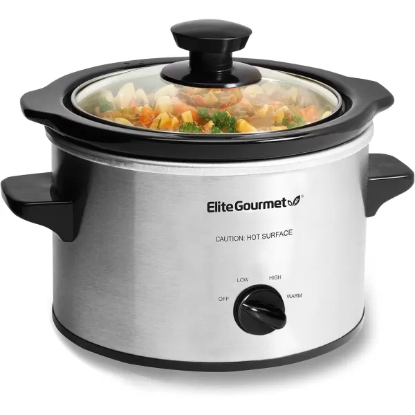 imageElite Gourmet MST250XS Electric Slow Cooker Ceramic Pot with Adjustable Temp Entrees Sauces Soups Roasts Stews ampamp Dips Dishwasher Safe 15 Quart Stainless SteelStainless Steel