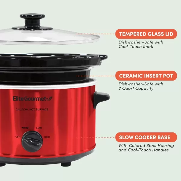 imageElite Gourmet MST250XS Electric Slow Cooker Ceramic Pot with Adjustable Temp Entrees Sauces Soups Roasts Stews ampamp Dips Dishwasher Safe 15 Quart Stainless SteelMetallic Red