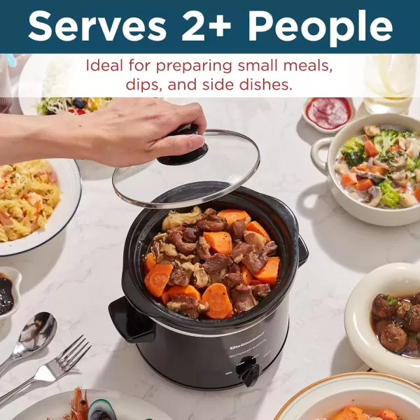 imageElite Gourmet MST350B Electric Slow Cooker Adjustable Temp Entrees Sauces Stews ampamp Dips Dishwasher Safe Glass Lid ampamp Crock 3 Quart Black2 Quarts