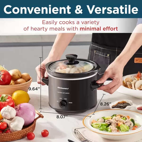 imageElite Gourmet MST350B Electric Slow Cooker Adjustable Temp Entrees Sauces Stews ampamp Dips Dishwasher Safe Glass Lid ampamp Crock 3 Quart Black2 Quarts