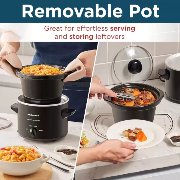 imageElite Gourmet MST350B Electric Slow Cooker Adjustable Temp Entrees Sauces Stews ampamp Dips Dishwasher Safe Glass Lid ampamp Crock 3 Quart Black2 Quarts