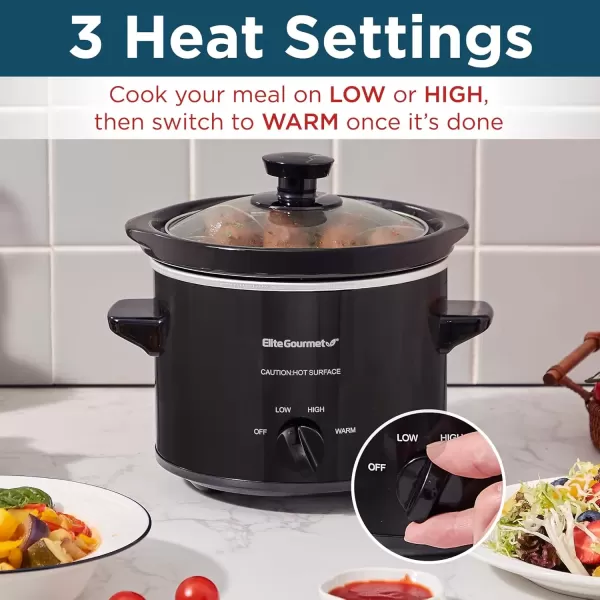 imageElite Gourmet MST350B Electric Slow Cooker Adjustable Temp Entrees Sauces Stews ampamp Dips Dishwasher Safe Glass Lid ampamp Crock 3 Quart Black2 Quarts